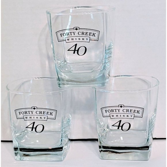 Whisky Square Rocks Glasses Bar Drink Cocktail Man Cave Set of 3 Forty Creek 40 - Picture 1 of 4